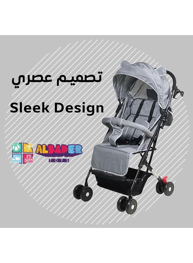 AL BADER Foldable Baby Stroller With Storage Basket And Umbrella Adjustable Backseat Lightweight Travel Strollers For Infants 0 To 36 Month Gray - Image 3