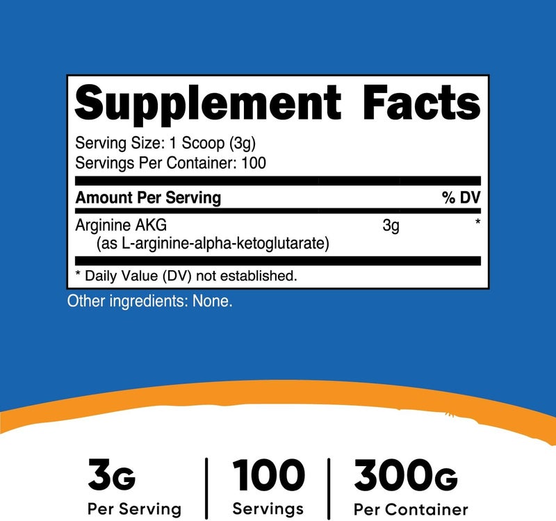 Nutricost مسحوق نوتريكوست أرجينين AKG 300 جرام AAKG 3 جرام لكل حصة 100 حصة أرجينين ألفا كيتوجلوتارات نقي - Image 2