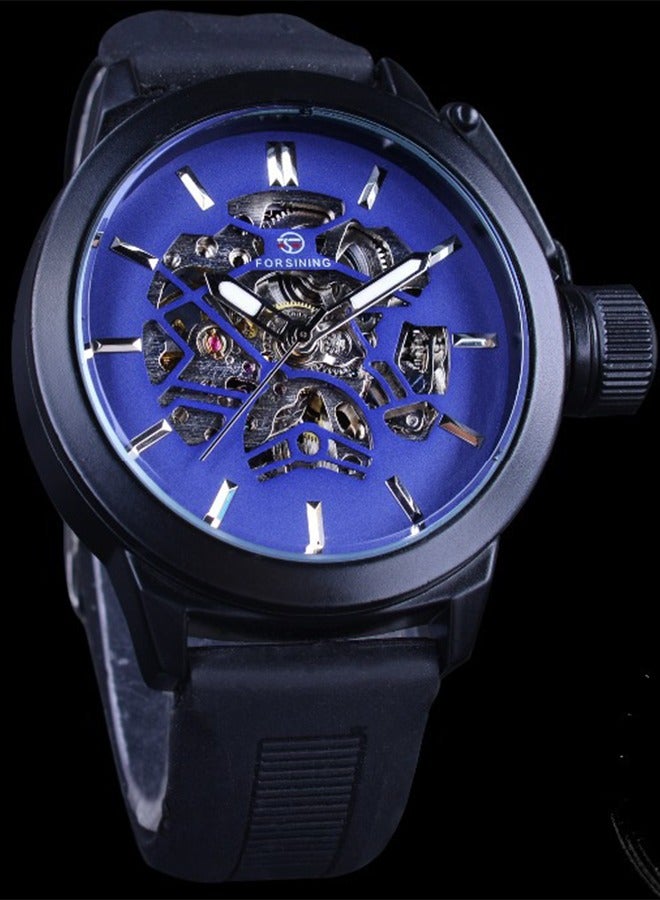 FORSINING ​​Forsining Men's Semi-Automatic Skeleton Watch - Blue Openworked Dial with Black Strap, Hand-Winding Mechanical Movement, Contemporary Casual Style for Daily Wear & Social Events​​  - Image 2