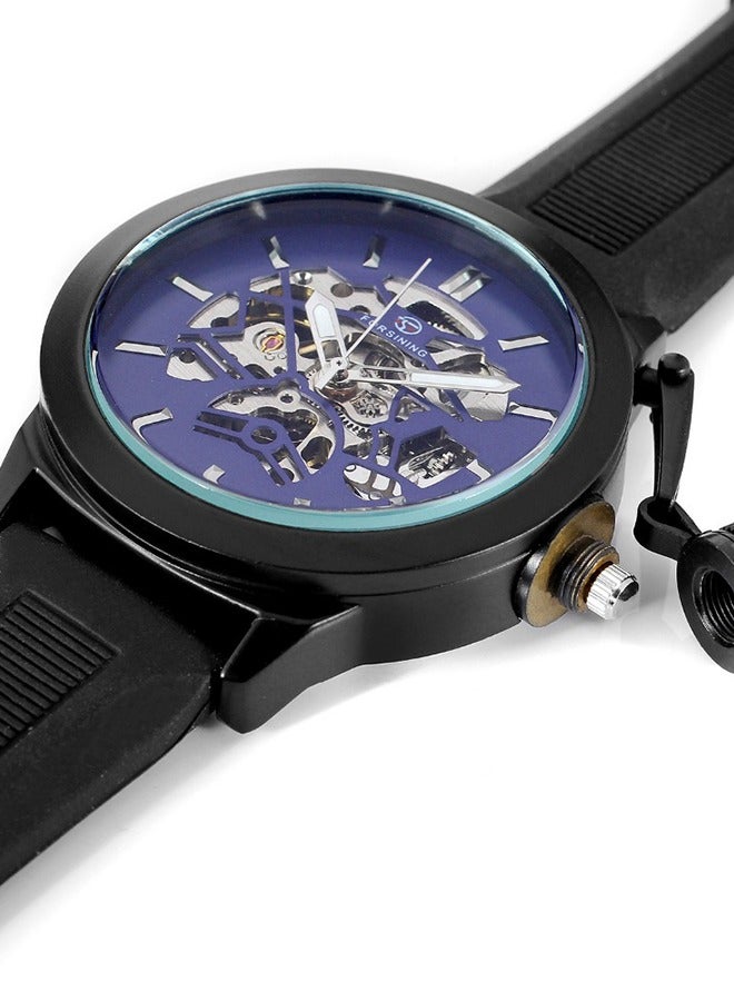 FORSINING ​​Forsining Men's Semi-Automatic Skeleton Watch - Blue Openworked Dial with Black Strap, Hand-Winding Mechanical Movement, Contemporary Casual Style for Daily Wear & Social Events​​  - Image 3