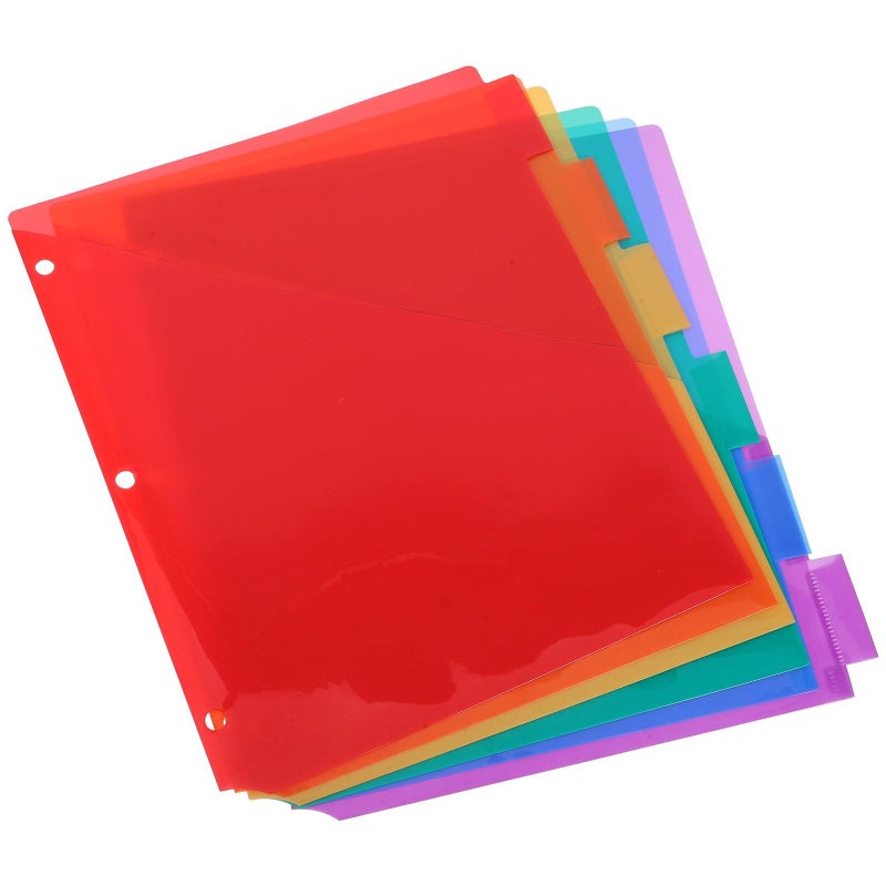 6pcs Colorful 3-Ring Binder Dividers With Pockets And Tabs Insertable Plastic Index Dividers For School Office And Document Organization - Image 2