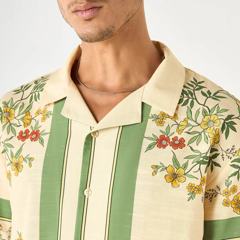 Splash FAV Relaxed Fit Floral Print Shirt with Camp Collar
