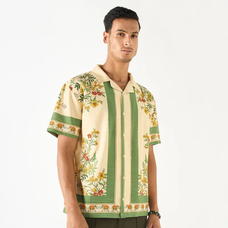 Splash FAV Relaxed Fit Floral Print Shirt with Camp Collar