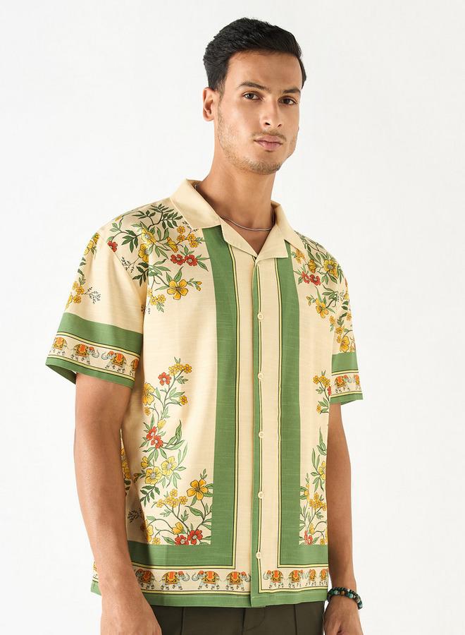 سبلاش فيڤ قميص بياقة كامب بطبعة زهور بقصة مريحة - Image 1