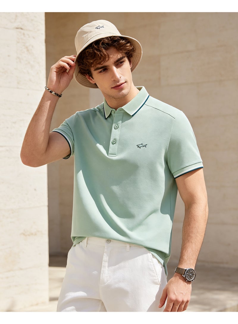 Paul & Shark Men Short Sleeve Casual Polo Shirt, Regular Fit Daily Business Casual Top - Mint Light Green - Image 1
