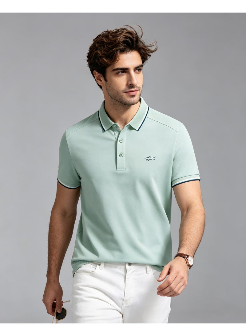 Paul & Shark Men Short Sleeve Casual Polo Shirt, Regular Fit Daily Business Casual Top - Mint Light Green - Image 3