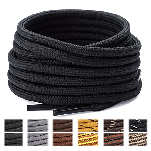 Stepace Round Shoelaces [2 Pairs] Heavy Duty Boot Shoe Laces for Hiking Work Boots Black-120(High density) - Image 1