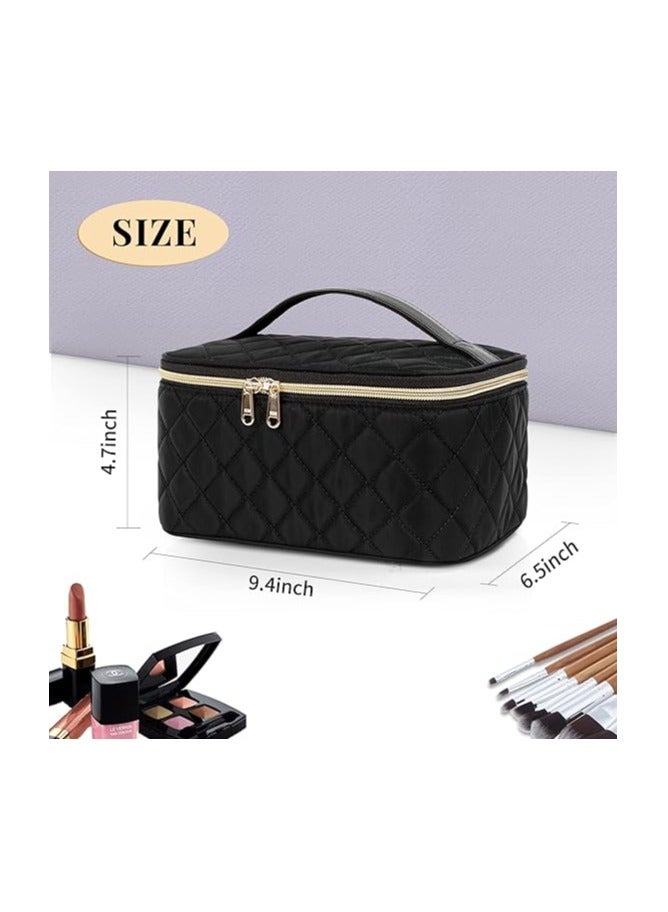 Soofam حقيبة مكياج، حقيبة تجميل محمولة، حقيبة مكياج سفر بسعة كبيرة، حقائب مكياج سوداء للنساء، حقيبة مستحضرات تجميل للفتيات المسافرات مع مقبض وقسم باللون الأسود - Image 4