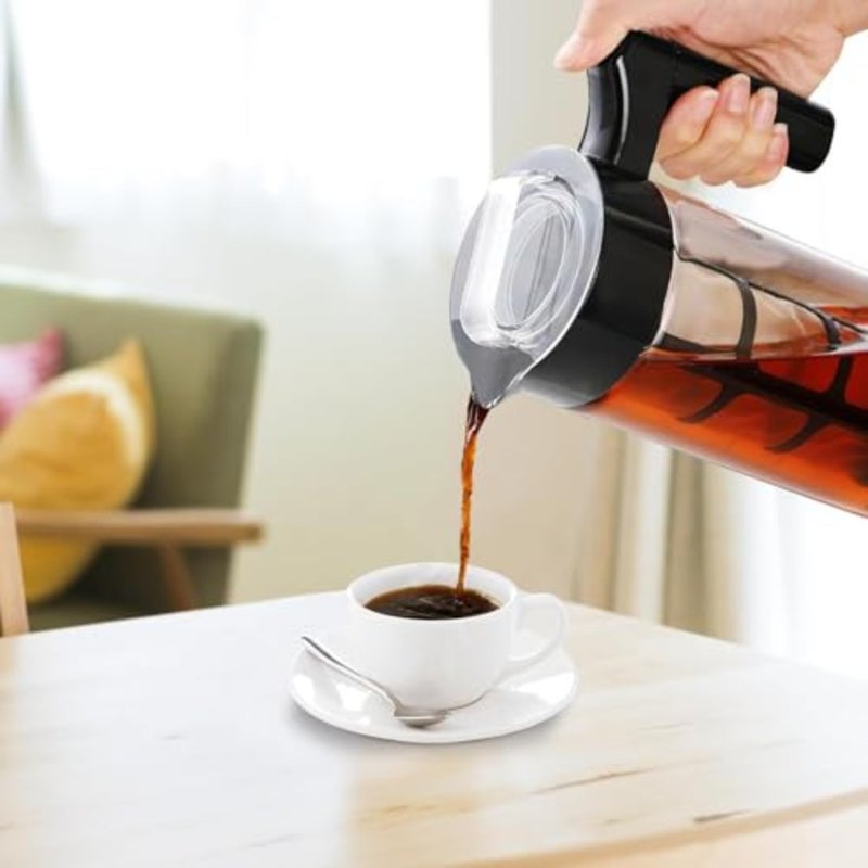 ماكينة صنع القهوة الباردة 44oz للاستخدام المنزلي/المكتب، إبريق زجاجي من البورسليكات مع فلتر نايلون أسود، لون شفاف شفاف، غطاء مانع للتسرب وتصميم سهل التنظيف - Image 2