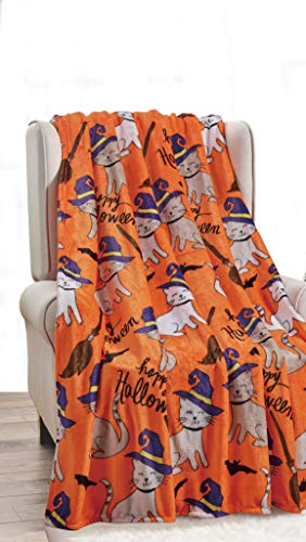 Valerian Luxury Velvet Touch Ultra Plush Christmas Blanket Soft Warm Cozy Holiday Printed Fleece ThrowBlanket  50 x 60inch Orange Halloween Cats