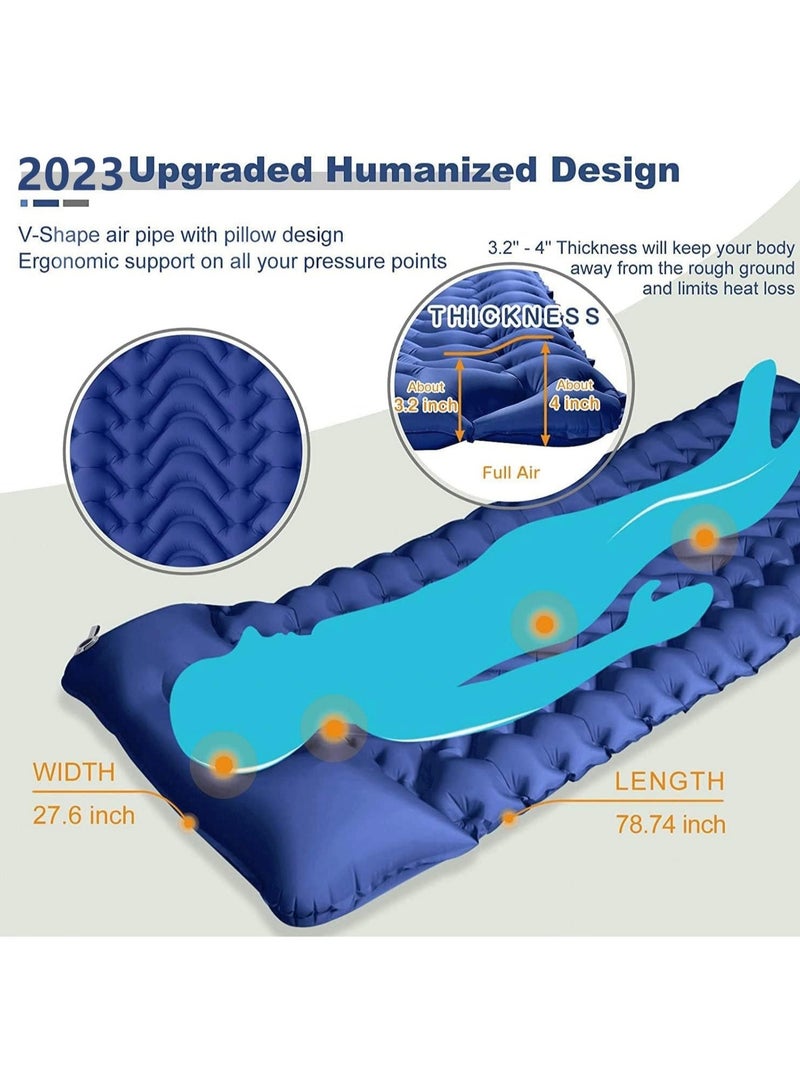 ارواق وسادة نوم للتخييم، بساط نوم قابل للنفخ بسُمك إضافي 9.9 سم مع مضخة مدمجة وسادة، مرتبة هوائية للتخييم خفيفة الوزن ومقاومة للماء للمشي لمسافات طويلة والخيمة والسفر - Image 2