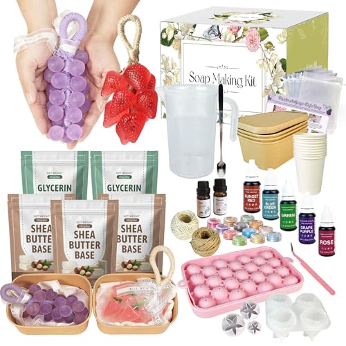 PIUH Grape & Strawberry Soap Making Kit for Adults Beginners Making Gift Soaps, DIY Fruit Soap Making Supplies Handmade Craft Kit with Grape & Strawberry Soap Mold, Soap Base and Supplies - Image 1