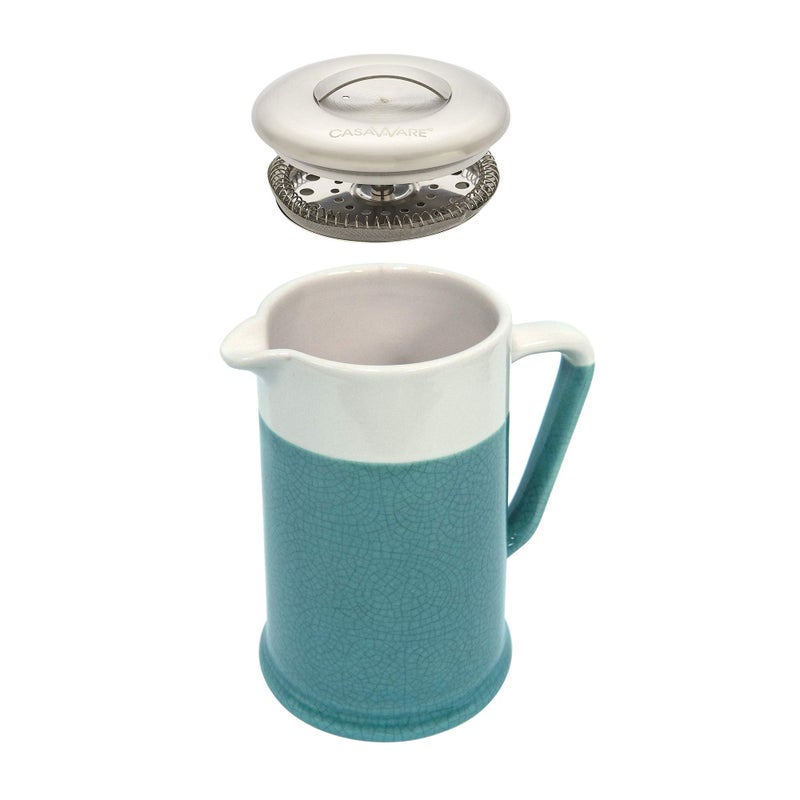 casaWare Crackled Glaze 24-Ounce Premium White Stoneware Teapot with Stainless Steel Lid/Strainer (Turquoise) - Image 1