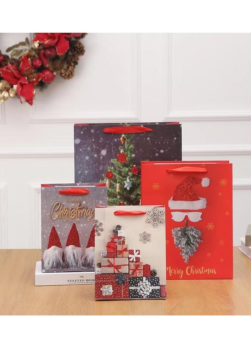 Brain Giggles Brain Giggles Pack of 12 Christmas Gift Bag - Novelty Christmas Paper Bags With Handles Assorted Christmas Tree  Santa Design Gift Wrapping Supplies  - Image 1