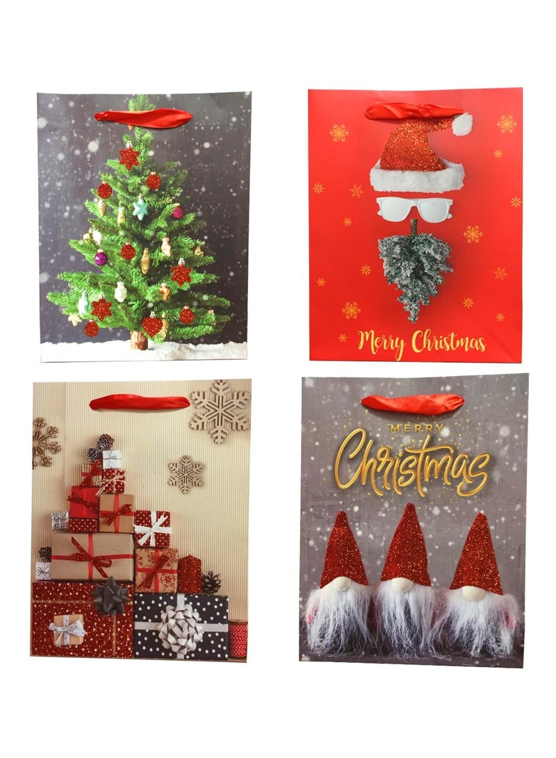 Brain Giggles Brain Giggles Pack of 12 Christmas Gift Bag - Novelty Christmas Paper Bags With Handles Assorted Christmas Tree  Santa Design Gift Wrapping Supplies  - Image 3
