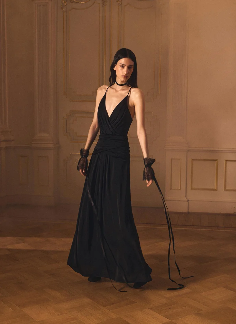 Lichi  Maxi dress with thin straps and draping at the waist for Women | Best Price UAE