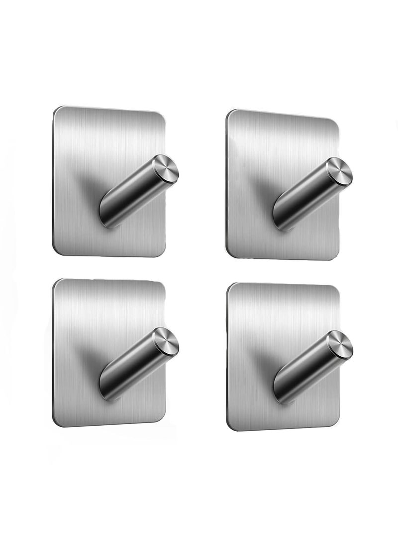 Eowhitu Eowhitu Utility Hooks Self Adhesive Stainless Steel, Wall Hooks Rack for Hanging Heavy Duty, Robe & Towel Hook Command Rustproof 4 Packs Silver  - Image 1
