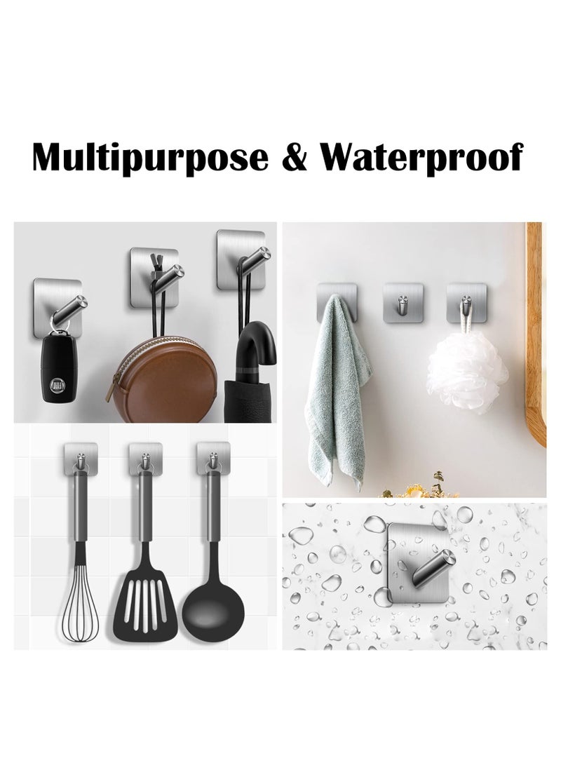 Eowhitu Eowhitu Utility Hooks Self Adhesive Stainless Steel, Wall Hooks Rack for Hanging Heavy Duty, Robe & Towel Hook Command Rustproof 4 Packs Silver  - Image 3