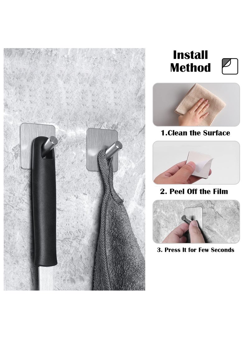 Eowhitu Eowhitu Utility Hooks Self Adhesive Stainless Steel, Wall Hooks Rack for Hanging Heavy Duty, Robe & Towel Hook Command Rustproof 4 Packs Silver  - Image 4