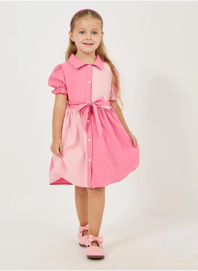 ستايلي Color Block Puff Sleeves Shirt Dress