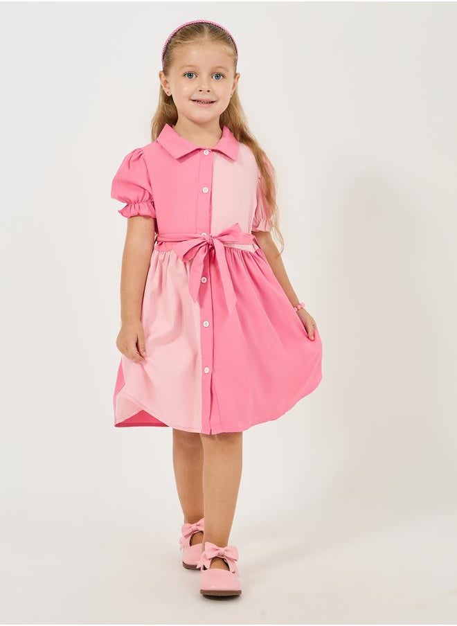 Styli Color Block Puff Sleeves Shirt Dress  - Image 1
