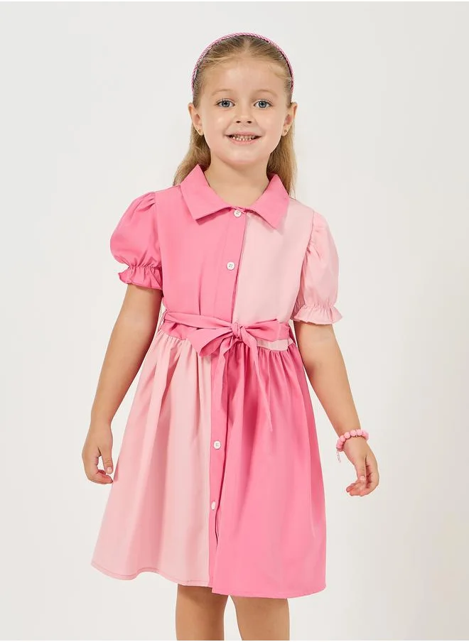 ستايلي Color Block Puff Sleeves Shirt Dress