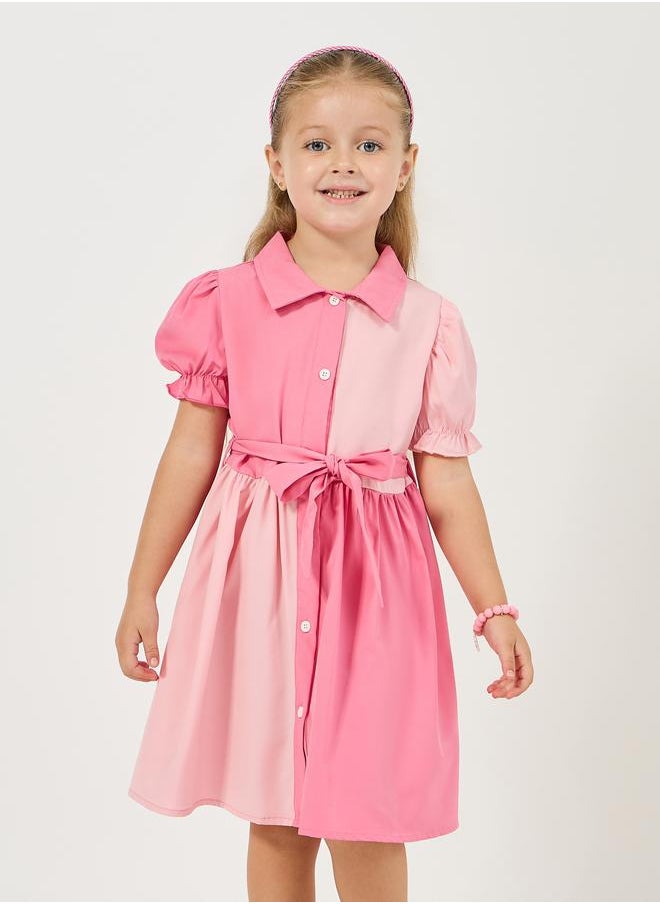 Styli Color Block Puff Sleeves Shirt Dress  - Image 2