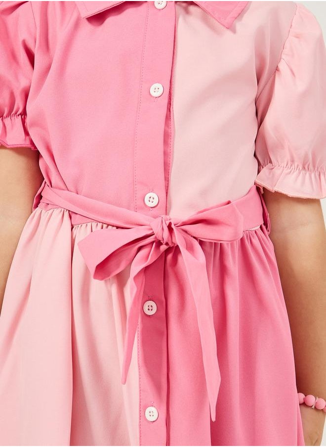 Styli Color Block Puff Sleeves Shirt Dress  - Image 3