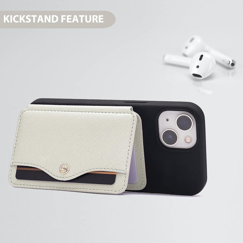 M-Plateau Leather Phone Wallet, Stick-On Card Holder with Snap Closure for Most Smartphones (Beige) - Image 3