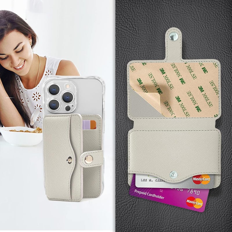 M-Plateau Leather Phone Wallet, Stick-On Card Holder with Snap Closure for Most Smartphones (Beige) - Image 2