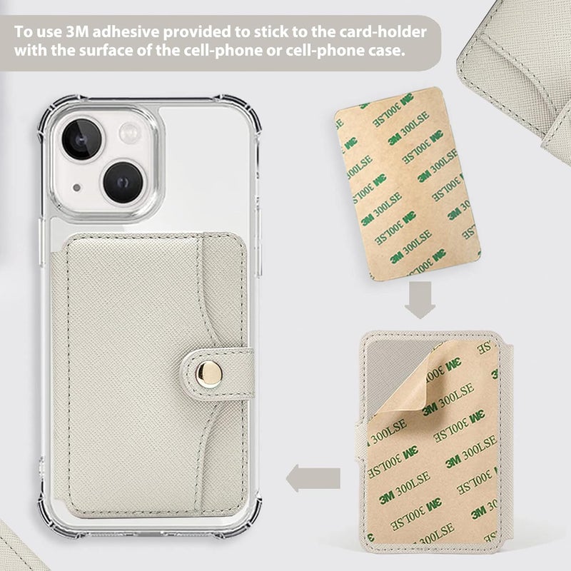 M-Plateau Leather Phone Wallet, Stick-On Card Holder with Snap Closure for Most Smartphones (Beige) - Image 4