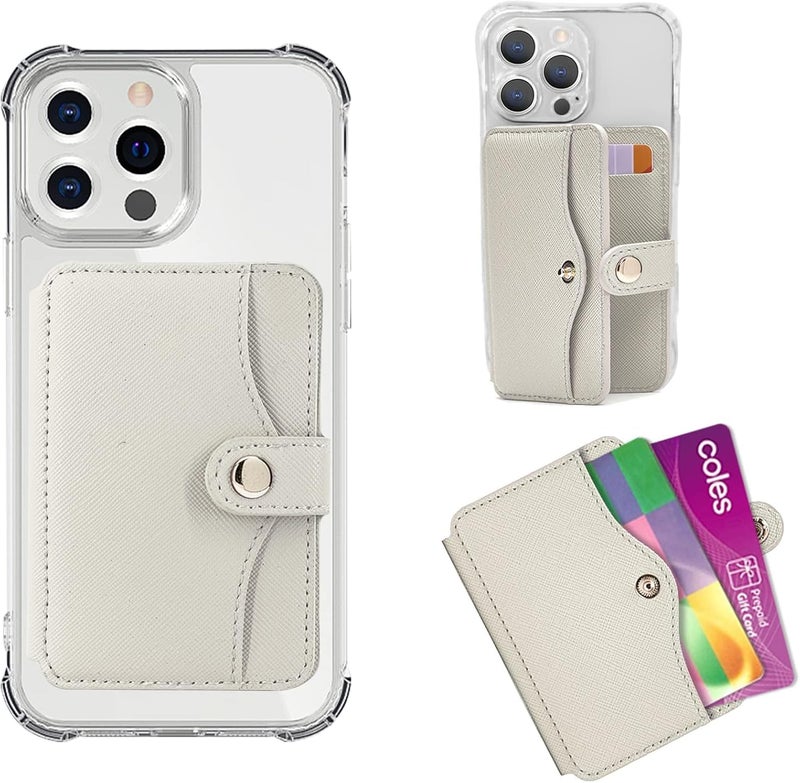 M-Plateau Leather Phone Wallet, Stick-On Card Holder with Snap Closure for Most Smartphones (Beige) - Image 1