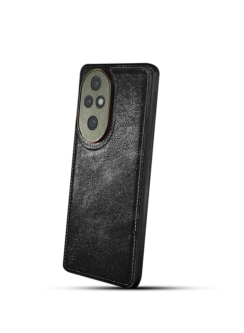 جراب خلفي فاخر من الجلد الصلب لهاتف Honor 200 Pro، مصنوع من مادة TPU، ومُزود بحماية كاملة، متوافق مع هاتف Honor 200 Pro (6.78 بوصة) (أسود) - Image 1