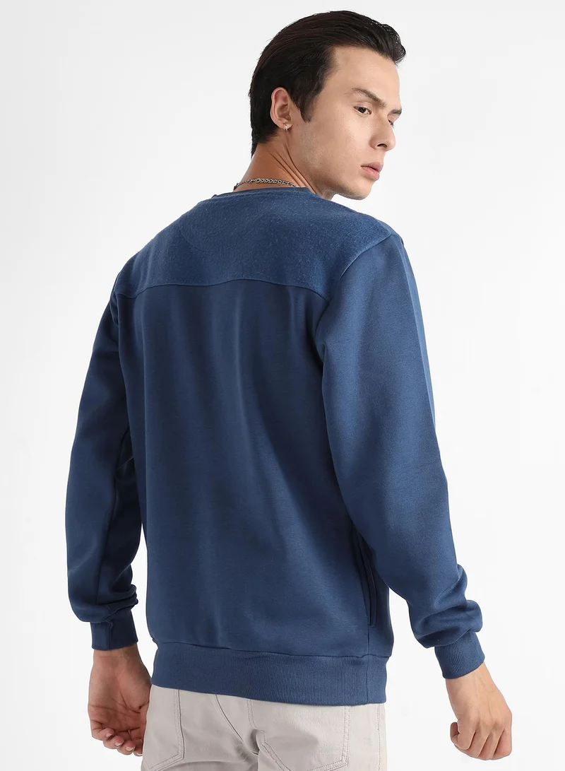 Campus Sutra Men's Blue Refined Pullover Sweatshirt