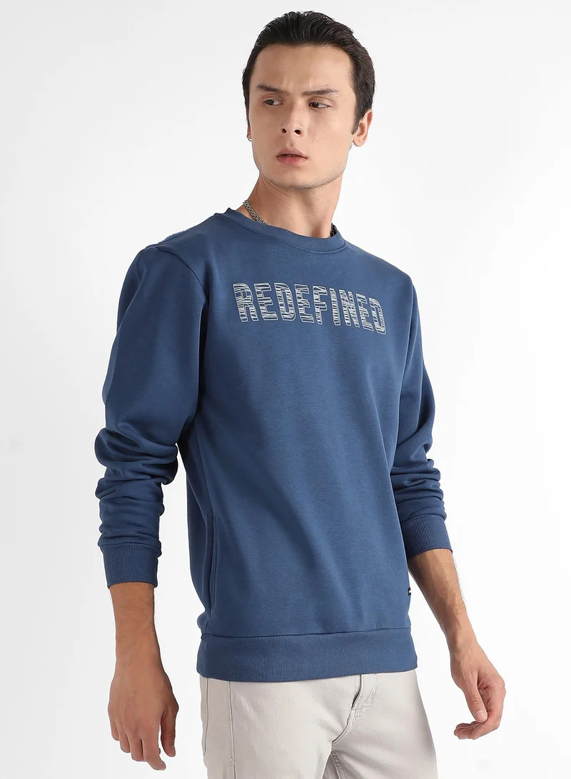 Campus Sutra Men's Blue Refined Pullover Sweatshirt