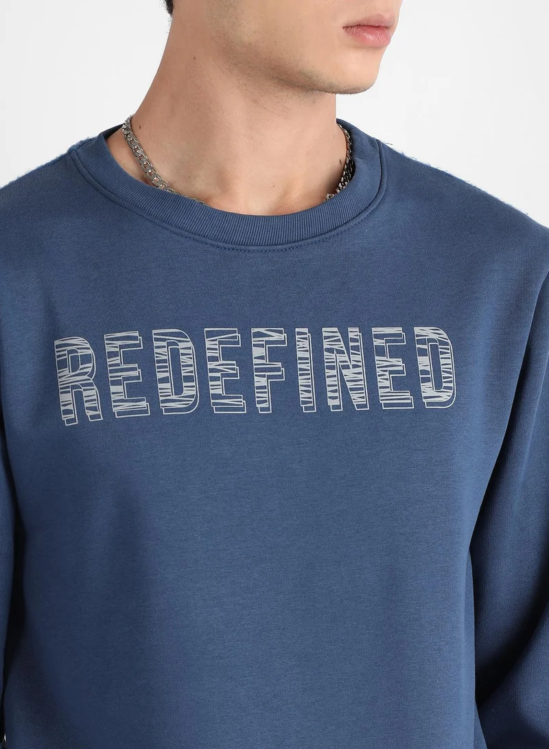 Campus Sutra Men's Blue Refined Pullover Sweatshirt
