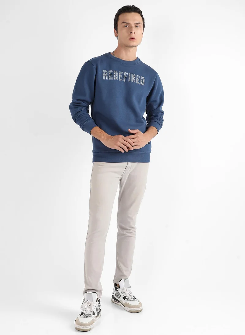 Campus Sutra Men's Blue Refined Pullover Sweatshirt