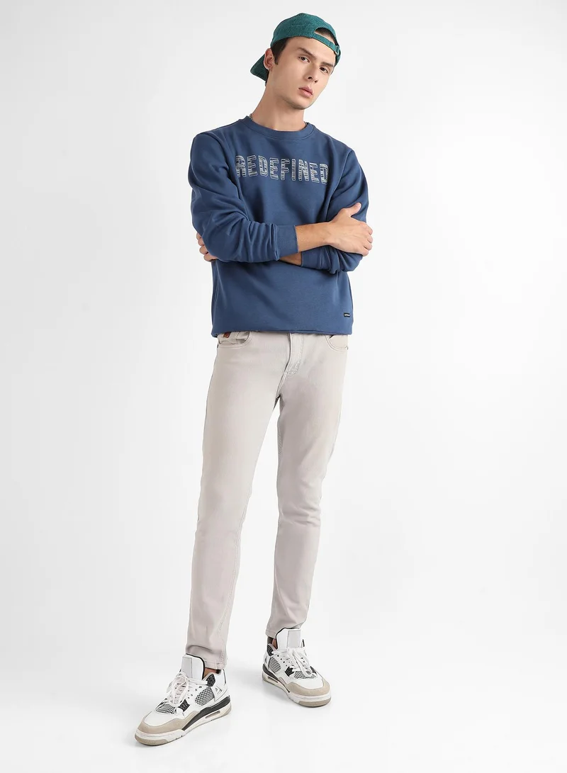 Campus Sutra Men's Blue Refined Pullover Sweatshirt