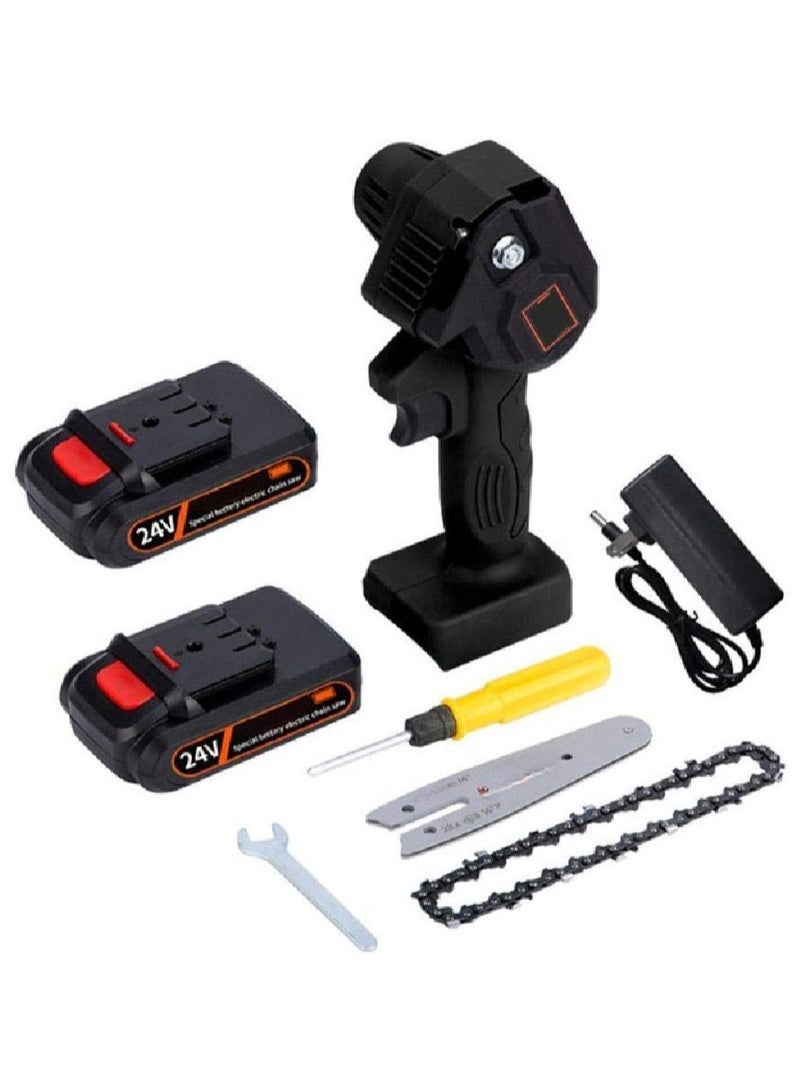 إلترازون Portable Mini Electric Chainsaw – Cordless 24V Handheld Chain Saw with 2 Batteries, Brushless Motor for Pruning Tree Branches, Gardening, and Woodworking; Ideal Mini Saw for Home, Yard, and Garden Use, US Plug Type  - Image 1