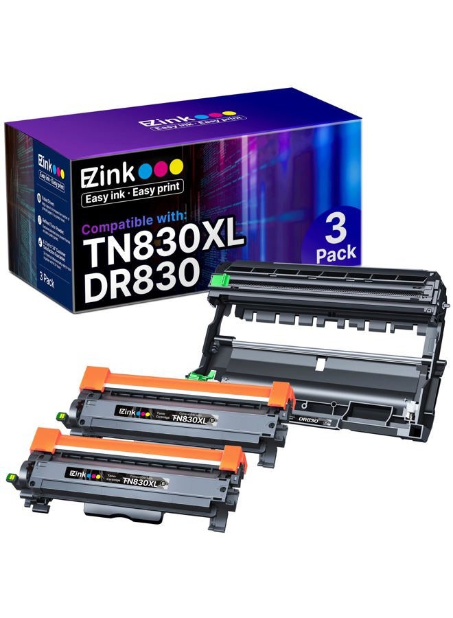 E-Z Ink Compatible TN830XL Toner Cartridges DR830 Drum Unit Replacement for Brother TN830 DR830 TN830xl Toner for Brother Printer HL-L2460DW DCP-L2640DW HL-L2405W HL-L2480DW MFC-l2820DW Printer(3Pack) - Image 1