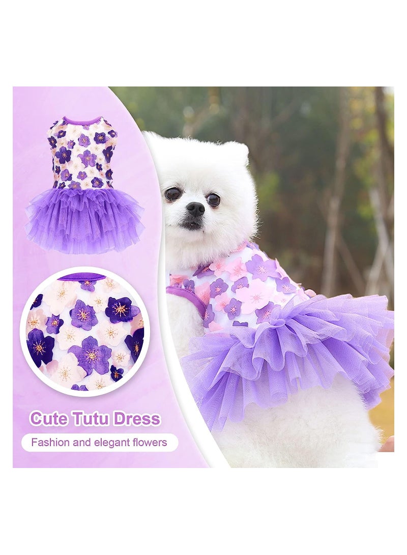 Floral Dog Dress for Spring Summer,   Pet Flower Outfit, Lace Tutu Skirt for Small Medium Cats & Dogs, Perfect for Outdoor Walks - Image 2