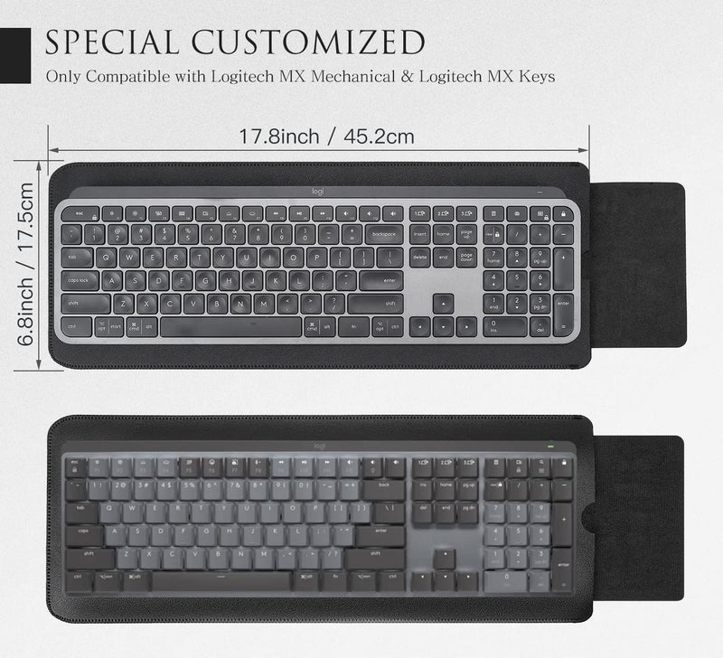CASEDAO حافظة لوحة المفاتيح من جلد PU للوحة مفاتيح Logitech MX Keys Advanced/لوحة مفاتيح Logitech MX Mechanical المضيئة، حقيبة سفر لوحة مفاتيح Logitech MX Keys S - أسود - Image 2
