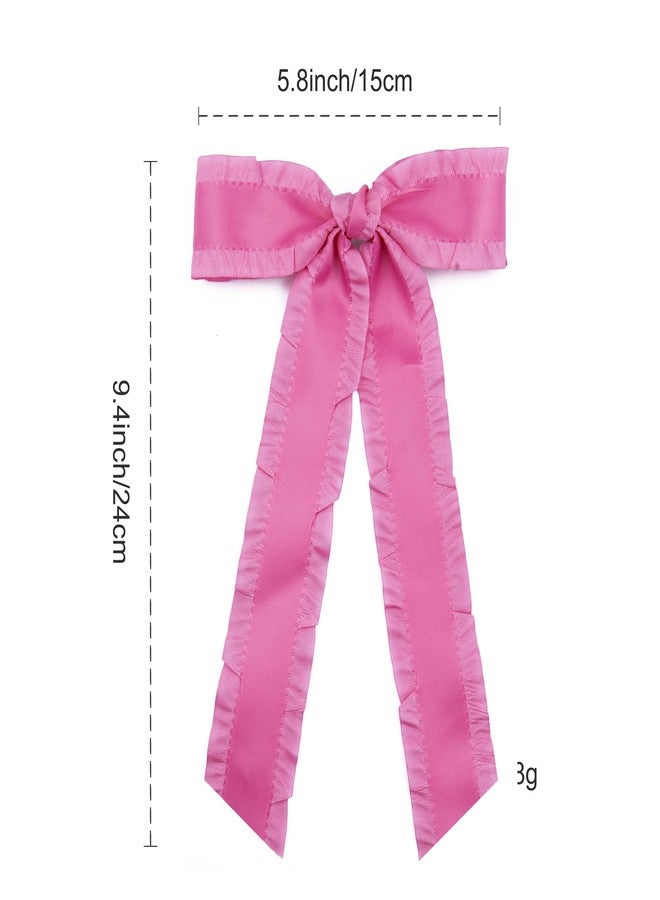 جيلي قطعتان من ربطات الشعر للنساء والفتيات، ربطة شعر بمشابك معدنية، إكسسوارات لطيفة من شريط الساتان بحافة مكشكشة للأطفال الصغار والمراهقين (وردي فاقع، وردي) - Image 2