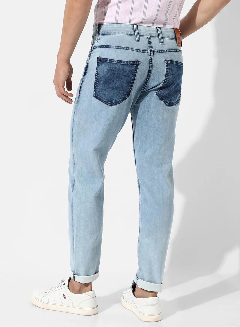 Campus Sutra Campus Sutra Men's Classic Solid Light Blue Light-Washed Skinny Fit Denim Jeans | Stretchable Cotton Mid-Rise Denim Jeans Crafted With Comfort Fit For Everyday Wear