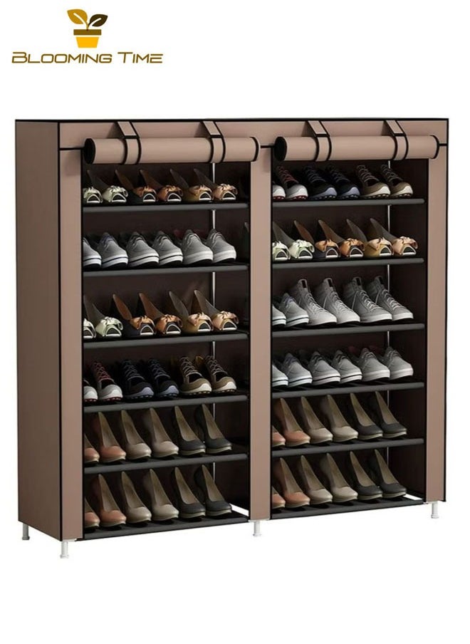 BLOOMING TIME - Double-row six-layer dust-proof and moisture-proof shoe rack, non-woven brown - Image 1