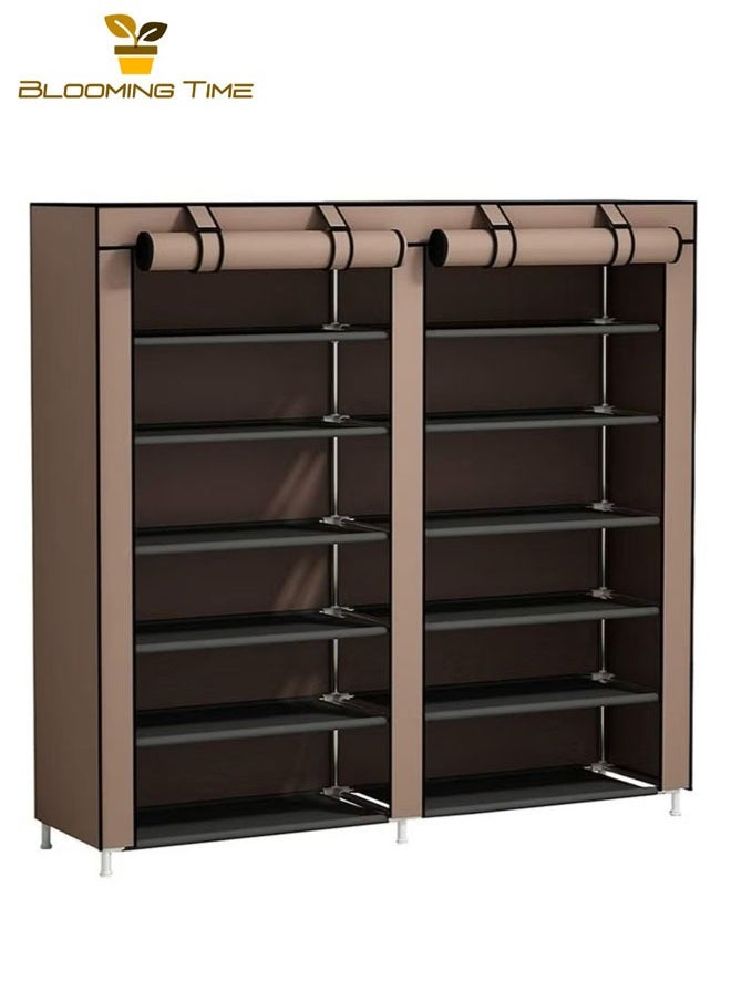 BLOOMING TIME - Double-row six-layer dust-proof and moisture-proof shoe rack, non-woven brown - Image 1