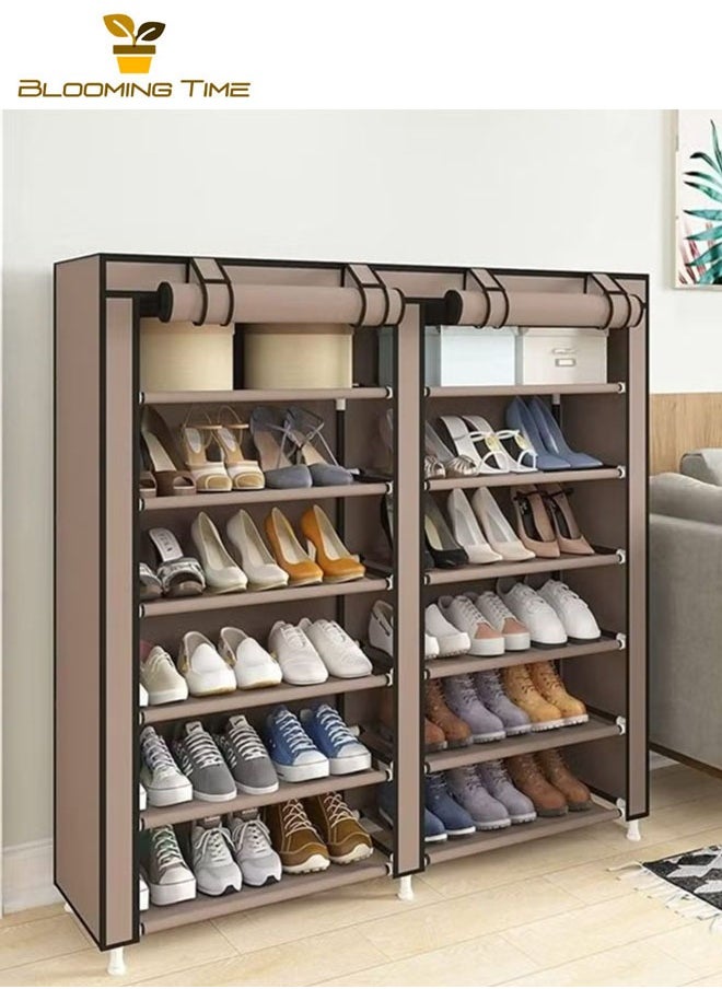 BLOOMING TIME - Double-row six-layer dust-proof and moisture-proof shoe rack, non-woven brown - Image 1