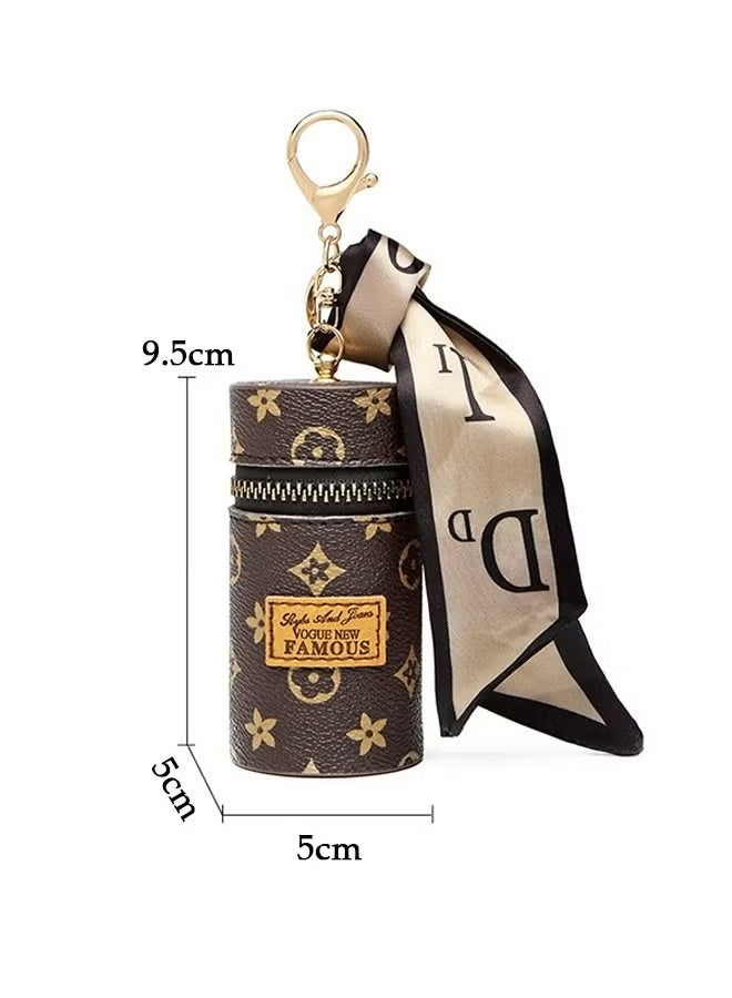 Beyond Silk Scarf Leather Cosmetic Bag Organizer, Portable Travel Lipstick Bag with Keychain, Makeup Storage Bag Holder for Purse Perfume Fingernail Polish (Brown) - Image 2