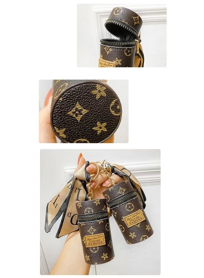 Beyond Silk Scarf Leather Cosmetic Bag Organizer, Portable Travel Lipstick Bag with Keychain, Makeup Storage Bag Holder for Purse Perfume Fingernail Polish (Brown) - Image 4