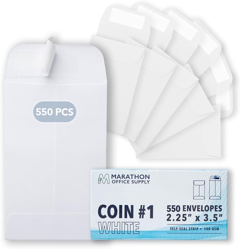 مظاريف عملات بيضاء من MOS #1 مقاس 2.25 × 3.5 بوصة عبوة 550 قطعة – مظاريف صغيرة ذاتية الإغلاق للعملات، البذور، الأجزاء الصغيرة، المقتنيات، المجوهرات، تخزين الحرف اليدوية - Image 1